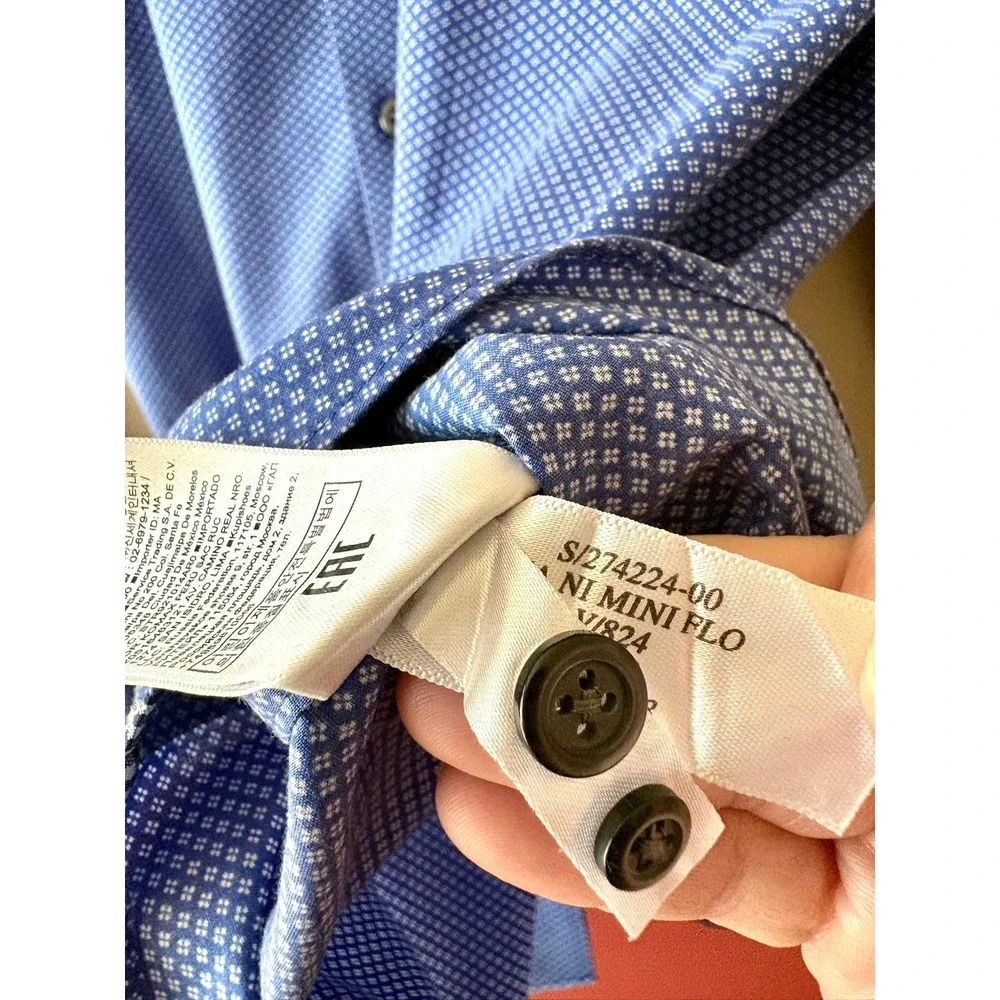 Banana Republic Camden Fit Blue Mini Floral Non-Iron 100% Cotton Dress Shirt M